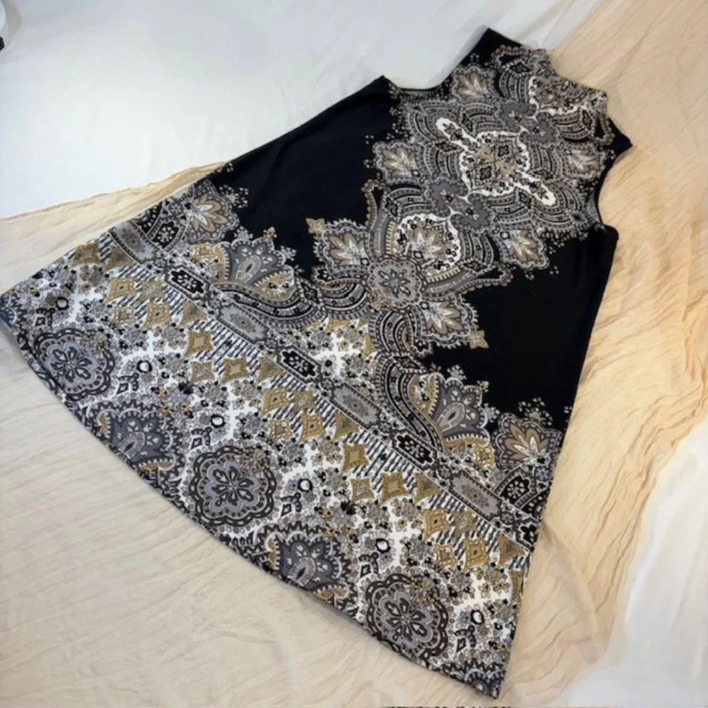 Tiana B. Womens Black/Gray Paisley‎ Print Boho Sheath Dress Size 10